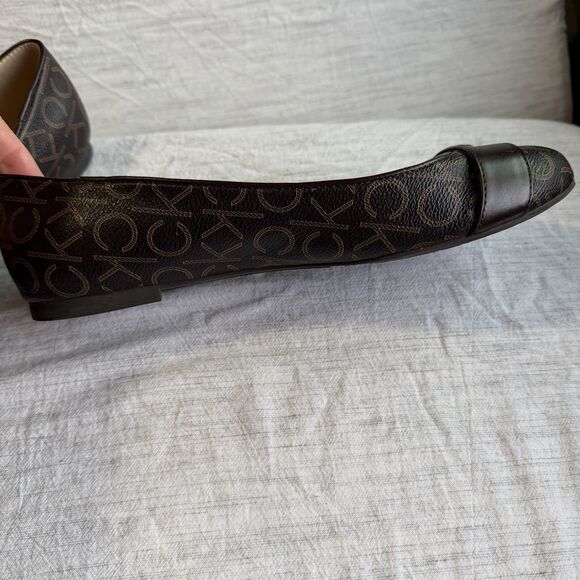 Calvin Klein Brown Lisa Ballet Flats Size 9 Monogram CK Print Faux Leather - Picture 10 of 16